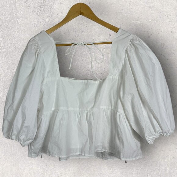 Abercrombie & Fitch White Puff Sleeve Square Neck Top Womens Size Large Blouse L - Picture 9 of 16